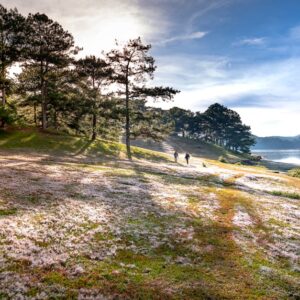 Lake Reflections - A serene summer scene with people walking by a f #2177427