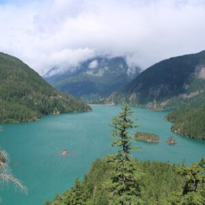 Lake Reflections - Peaceful view of Diablo Lake surrounded by lush #2569169