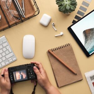 Beach Scenery - Overhead view of a modern workspace featuring te #3183132